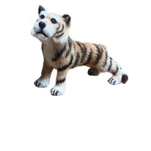 Realistic Tiger Figurine - Faux Fur & Handcrafted - 8" Lifelike Wild Cat Decor
